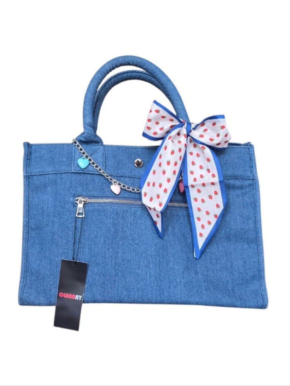 ClaraNY Blue Denim City Book Tote Bag